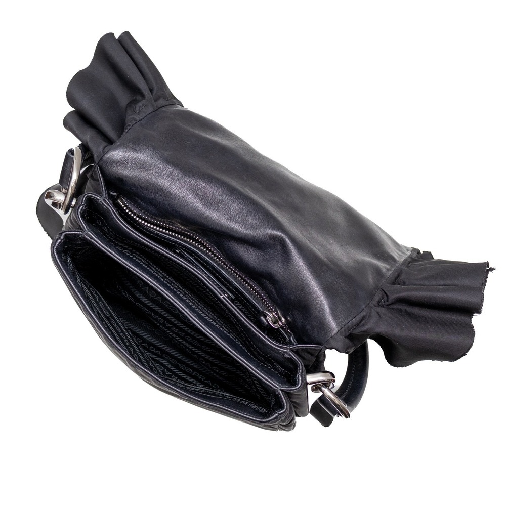 Authentic Women's Prada‎ Tessuto Black Nylon Ruffle Shoulder Bag - Picture 6 of 11